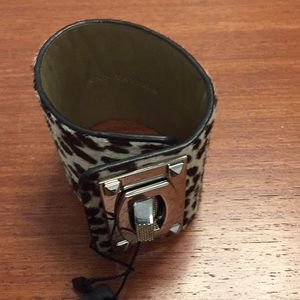 Ann Taylor calf hair cuff bracelet brown/white